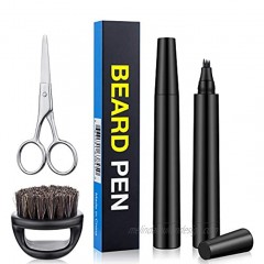 2 Pcs Beard Pencil Filler for Men with Brush & Scissors Kit Waterproof Barber Beard Filling Pen Kit Long Lasting & Sweat Proof Set for Natural Beard Looking Shaping & Enhancing