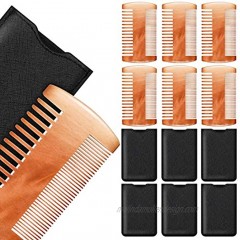 6 Pieces Beard Comb Natural Sandalwood Wooden Moustaches Combs Dual Action Teeth Beard Comb with 6 Pieces Pocket Faux Leather Case for Beards Moustaches Yellow