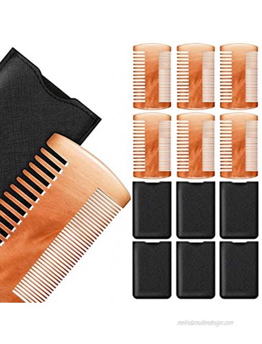 6 Pieces Beard Comb Natural Sandalwood Wooden Moustaches Combs Dual Action Teeth Beard Comb with 6 Pieces Pocket Faux Leather Case for Beards Moustaches Yellow