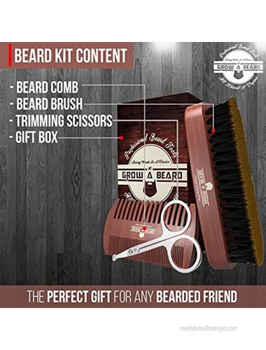 Beard Comb for Men & Beard Brush Set w Mustache Scissors Grooming Kit Natural Boar Bristle Brush Dual Action Wood Comb and Travel Bag Great for Christmas Gift