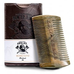 Beard Comb Kit for Men Great for Head Hair Beard Grooming & Mustache Handmade Premium Wood Fine Dual Action Teeth Beard Care Kit for Men Gift "Hunter Jack" PU Leather Case Free eBook