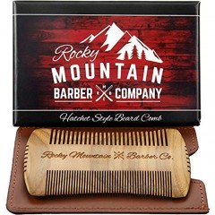 Beard Comb Sandalwood Natural Hatchet Style for Hair Anti-Static & No Snag Handmade Wide & Fine Tooth Contour Brush Best for Beard & Moustache with Carrying Case Pouch