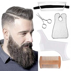fani 5 Pcs Beard Shaping Tool Set Comb & Scissors Beard Apron Transparent Beard Shaper Template Styling Comb Safety Beard Care Tool for Men Works with any Electric Trimmers or Clippers