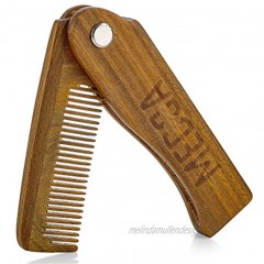 Folding Wooden Comb 100% Solid Beech Wood Fine Tooth Pocket Sized Beard Mustache Head Hair Brush Combs for Men Perfect for All Hair Types Travel Styling & Detangler
