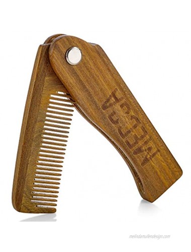 Folding Wooden Comb 100% Solid Beech Wood Fine Tooth Pocket Sized Beard Mustache Head Hair Brush Combs for Men Perfect for All Hair Types Travel Styling & Detangler