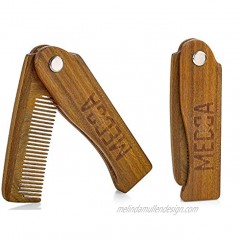Folding Wooden Comb 2-Pack Solid Sandalwood Construction Fine Tooth Pocket Sized Beard Mustache Head Hair Brush Combs for Men for All Hair Types Travel Styling & Detangler