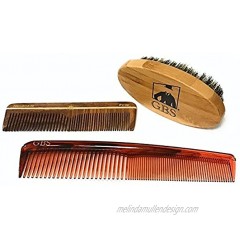 G.B.S Beard Brush & Hair Comb Kit Grooming Shaping Styling Set – Natural Bamboo Handle Wooden Pocket Comb & Tortoiseshell Anti-Static Gentle – Convenient Round Teeth Pocket Size