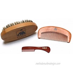 G.B.S Combo Set-3 Piece Kit Oval Wood Brush with Boar Bristles for Beard Mustache with Bamboo Hard Comb for Father's Day Holidays Tortoise Horn Durable Convenient