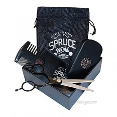 Spruce Grooming Products-High-End Beard Grooming Set For Men-Natural Boar Bristle Beard Brush Dual Sided Sandalwood Beard Comb & Stainless Steel Scissors with travel bag Get that Beard SPRUCED!!