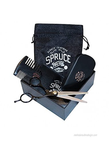 Spruce Grooming Products-High-End Beard Grooming Set For Men-Natural Boar Bristle Beard Brush Dual Sided Sandalwood Beard Comb & Stainless Steel Scissors with travel bag Get that Beard SPRUCED!!