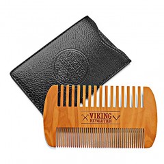Wooden Beard Comb & Case Dual Action Fine & Coarse Teeth Perfect for use with Balms and Oils Top Pocket Comb for Beards & Mustaches by Viking Revolution
