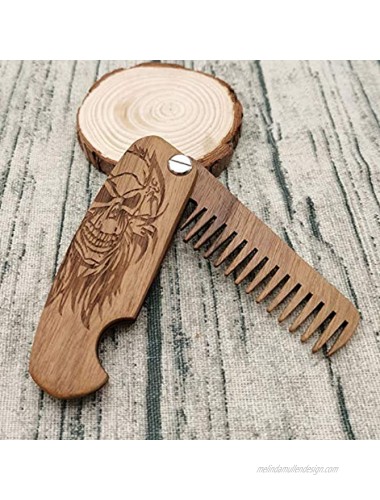 Wooden Beard Comb for Men's Hair Beard & Mustache Comb Pocket Comb Best Skull Gift,1 Pack