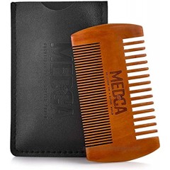 Wooden Beard Comb with Leather Case Handcrafted Solid Beechwood Beard Mustache and Head Hair Pocket Combs for Men Dual Action Fine & Coarse Teeth Perfect for Conditioner Oils and Beard Balms
