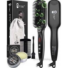 YiBi Beard Straightener Kit W Ionic Faster Heated Beard Straightener Brush for Men + Natural Organic Beard Balm + Pocket Wooden Comb + Cleaning Brush Quickly Straightening Your Beard in 3 Mins