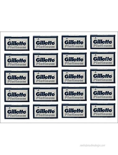 100 Gillette Platinum Blue Double Edge Safety Razor Blades 20 x 5
