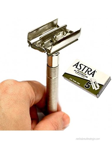 CS-301 Classic Samurai Butterfly Twist to Open Double Edge Safety Razor with 5 Astra Superior Platinum Double Edge Safety Razor Blades