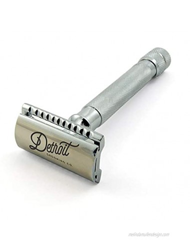 Detroit Grooming Co. Classic Safety Razor Long-Handled Closed Comb Double Edged Razor Perfect for Men’s Daily Smooth Close Shaves with Max Comfort Precision and Control Easy Reload