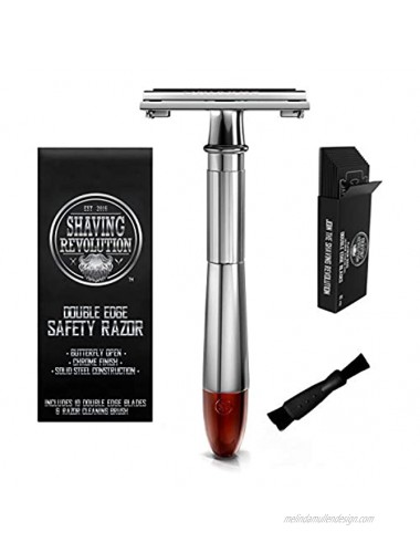 Double Edge Safety Razor Butterfly Open Razor with 10 Japanese Stainless Steel Blades Close Clean Shaving Razor for Men Silver