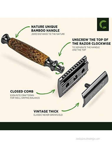 Double Edge Safety Razor for Men or Women Eco Razor with Natural Bamboo Handle Unisex Sustainable Razor,Fits All Double Edge Razor Blades Plastic-FreeThick