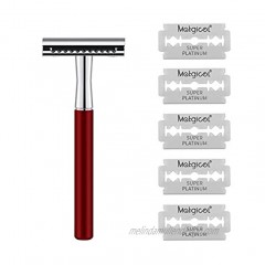 Full Brass Razor for Men and Women Safety Razor with 5 Blades Fits All Double Edge Razor Blades Red