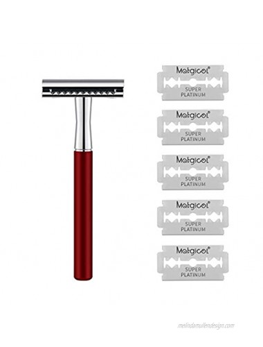 Full Brass Razor for Men and Women Safety Razor with 5 Blades Fits All Double Edge Razor Blades Red