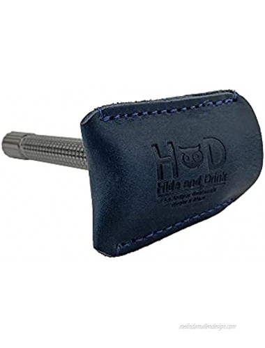 Hide & Drink Leather Double Edge Safety Razor Head Protective Sheath Shaving Travel Cover Handmade Slate Blue