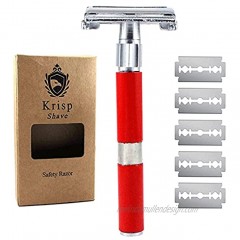 Krisp Shave 4" inch Long Handled Double Edge Safety Razor Butterfly Open Men Women Shaving Razor with 5 Premium Shave Blades Red