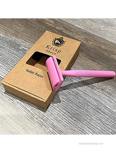 Krisp Shave Stainless Steel 4.5 Long Handle Pink Safety Razor for Women Double Edge Razor Fits All Double Edge Razor Blades Comes With 5 Shaving Blades