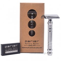 Parker 24C Three Piece Open Comb Double Edge Razor with Heavyweight Brass Frame Handle- 5 Premium Parker Safety Razor Blades Included