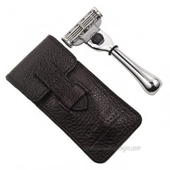 Parker Safety Razor's Chrome Handle Travel Razor Accepts Mach 3 Cartridges Blades Genuine Leather Case Included