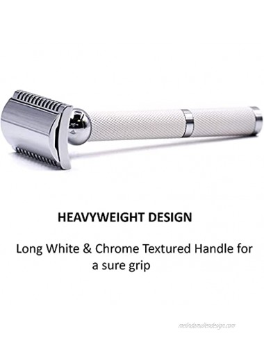 Parker's 70C Double Edge Safety Razor White Open Comb Design for a smooth and Comfortable Shave 5 Parker Platinum Double Edge Blades Included Great for both Men and Women,