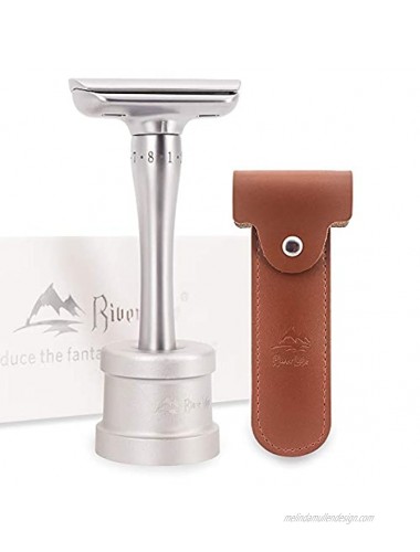 Quality Safety Razor Set,Double Edge Safety Razor Long Handle magnetic Adjustable Classic Safety Shaver Razor for Men or Women -Master the Art of ShavingRazor with Protective Case and Stand Bronw