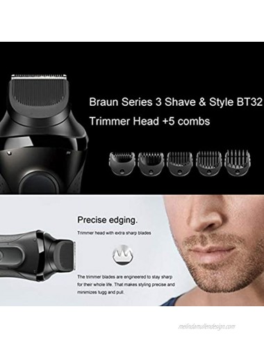 Electric Shaver Beard Trimmer Head Compatible + 5pcs Guide Comb Trimming Set with Braun Series 3 BT32 Razor Head Replacement Razor Blade