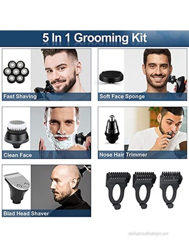 7D Electric Razor for Men 5 in 1 Head Shavers for Bald Men Electric Rotary Shaver Waterproof Grooming Kit Cordless Bald Head Shaver LED Display