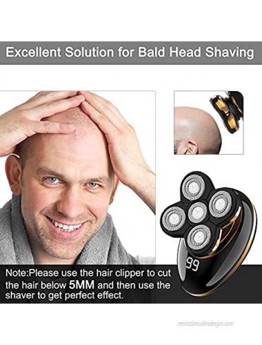 Electric Head Shaver for Men 5-in-1 Bald Head Shaver with LED Display Waterproof Mens Electric Razor Rechargeable Wet Dry Rotary Shavers with Clipper Nose Trimmer Facial Brushes Yellow
