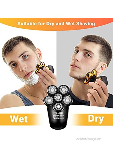 Electric Razor for Men YBLNTEK Upgrade 5-in-1 Bald Head Shaver Cordless LED Mens Electric Shavers IPX7 Waterproof Wet Dry Rotary Shaver Grooming Kit with Beard Clippers Nose Trimmer Golden