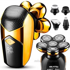 Electric Razor for Men YBLNTEK Upgrade 5-in-1 Bald Head Shaver Cordless LED Mens Electric Shavers IPX7 Waterproof Wet Dry Rotary Shaver Grooming Kit with Beard Clippers Nose Trimmer Golden
