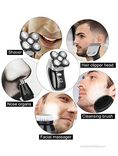 Electric Shavers for Men Bald Head Shaver LED Mens 5 in 1 Electric Shaving Razors IPX7-Waterproof Wet and Dry Rotary Shaver with Clippers Nose Hair Trimmer Facial Cleansing Brush Pink Black