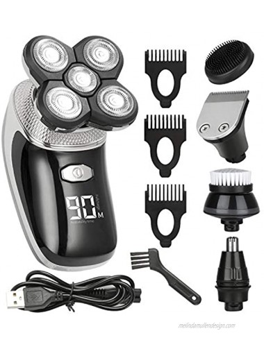 Electric Shavers for Men Bald Head Shaver LED Mens 5 in 1 Electric Shaving Razors IPX7-Waterproof Wet and Dry Rotary Shaver with Clippers Nose Hair Trimmer Facial Cleansing Brush Pink Black
