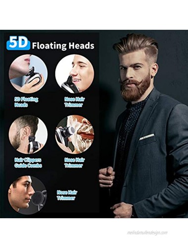Electric Shavers for Men JLMAX 5D Floating Head Shaver for Bald Men IPX6 Waterproof 5 in 1 Mens Electric Razor With Clippers Nose Hair Trimmer Facial Cleansing Brush LED Display Rotary Shaver