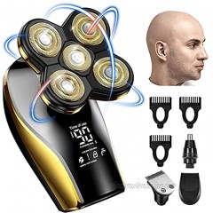 Head Shaver Electric Razor for Men Bald Head Razor Multifunctional 4 in 1 Mens Grooming Kit with LED Display 5D Cordless USB Rechargeable Rotary Shaver Wet Dry Shave Gold