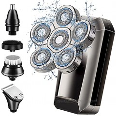 Head Shaver for Men 5 in 1 Electric Shaver for Bald with LED Display Waterproof Rechargeable Electric Razor with Nose Beard Trimmer Hair Clipper & Cleaning Brush,Wet & Dry Use Hair Trimmer for Men