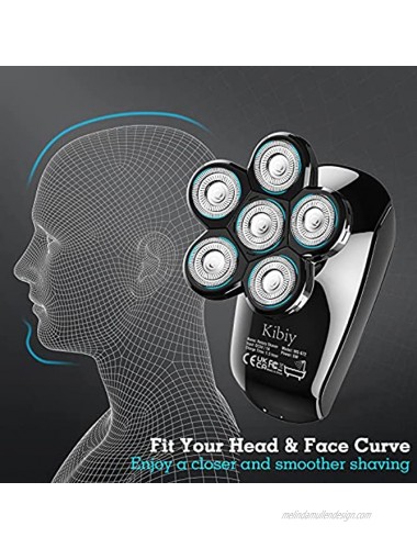 Head Shaver for Men Kibiy 5-in-1 Electric Razor for Men Cordless LED Bald Head Shaver IPX7 Waterproof 5D Rotary Shaver Grooming Kit with Nose Hair Trimmer Type-C Charge Black