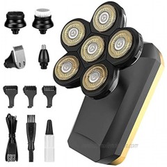 Head Shaver Upgraded 6 Headed Skull Shaver Cordless Rechargeable Electric Razor Floating IPX7 Waterproof Bald Head Shavers Nose Ear Hair Rotary Detail Trimmer Face Brush 5 in 1 Men’s Grooming Kit