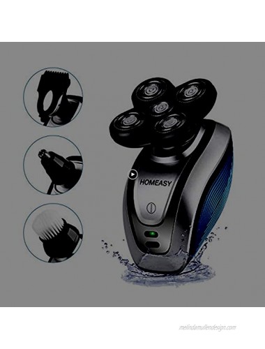 KEMEI Electric Shaver Razor for Men,Bald Head Shaver Rotary 5 in 1 Kit Hair Clippers Nose Hair Trimmer Cordless and Waterproof Quick USB Rechargeable with 4D Floating 5 Razor Head Wet Dry