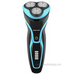 ROAMAN Men's Electric Shaver 100% Waterproof IPX7 Rechargeable 3D Rotary Shaver Razor for Men with Pop-up Sideburn Trimmer Wet and Dry  Blue