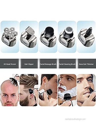 Roziapro Head Shavers for Bald Men 5 in 1 Wet and Dry Electric Razor for Men Rechargeable Electric Shavers Trimmer Bald Head Shaver Clippers Cordless Rotary Shaver Grooming Waterproof