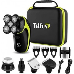 Telfun Head Shavers for Bald Men 5-in-1 Electric Razor for Men w h LED Display IPX7-Waterproof Faster-Charging Mens Grooming Kit w h Beard Trimmer Nose Hair & Hair Clippers Facial Cleaning Brush