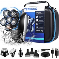 YEMIUGO Head Shavers for Bald Men 5 in 1 USB Rechargeable Electric Multifunctional Bald Shaver Kit IPX7 Full Waterproof 6D Electric Razor Men's Beard Hair Nose Trimmer Facial Clean Massage Brush Kit