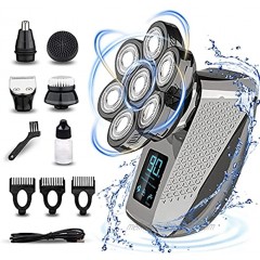 Yogioaf Head Shaver for Men 5-in-1 Electric Razor for Men Wet & Dry Anti-Pinch Upgrade Cordless Grooming Kit with 7D Floating Shaving Heads Waterproof and Rechargeable Rotary Bald Head Shaver